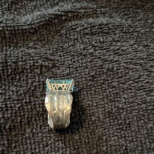 Silver and Green Women's Ring